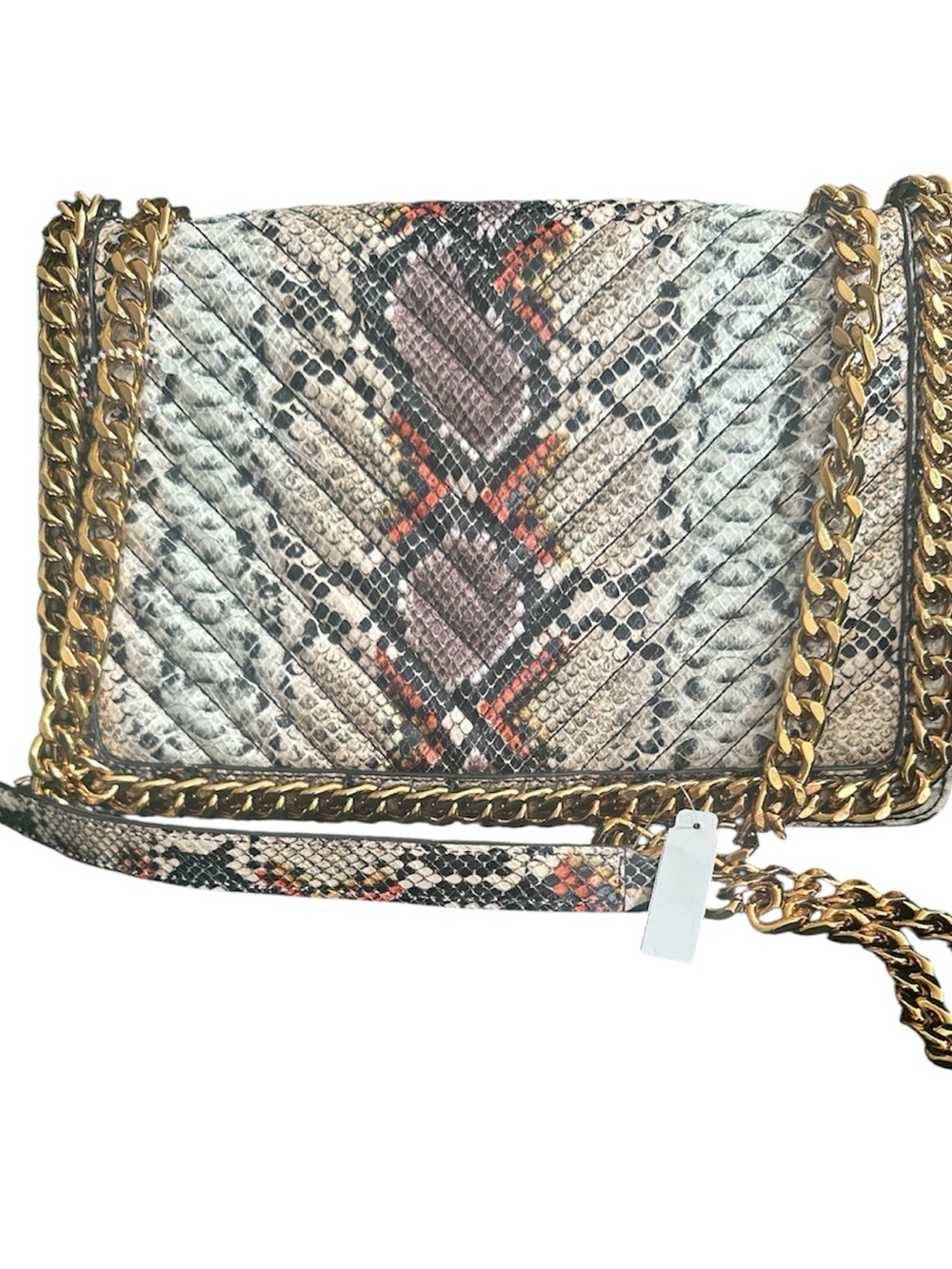 Python-Texture Chain Shoulder Bag in Neutral Multi